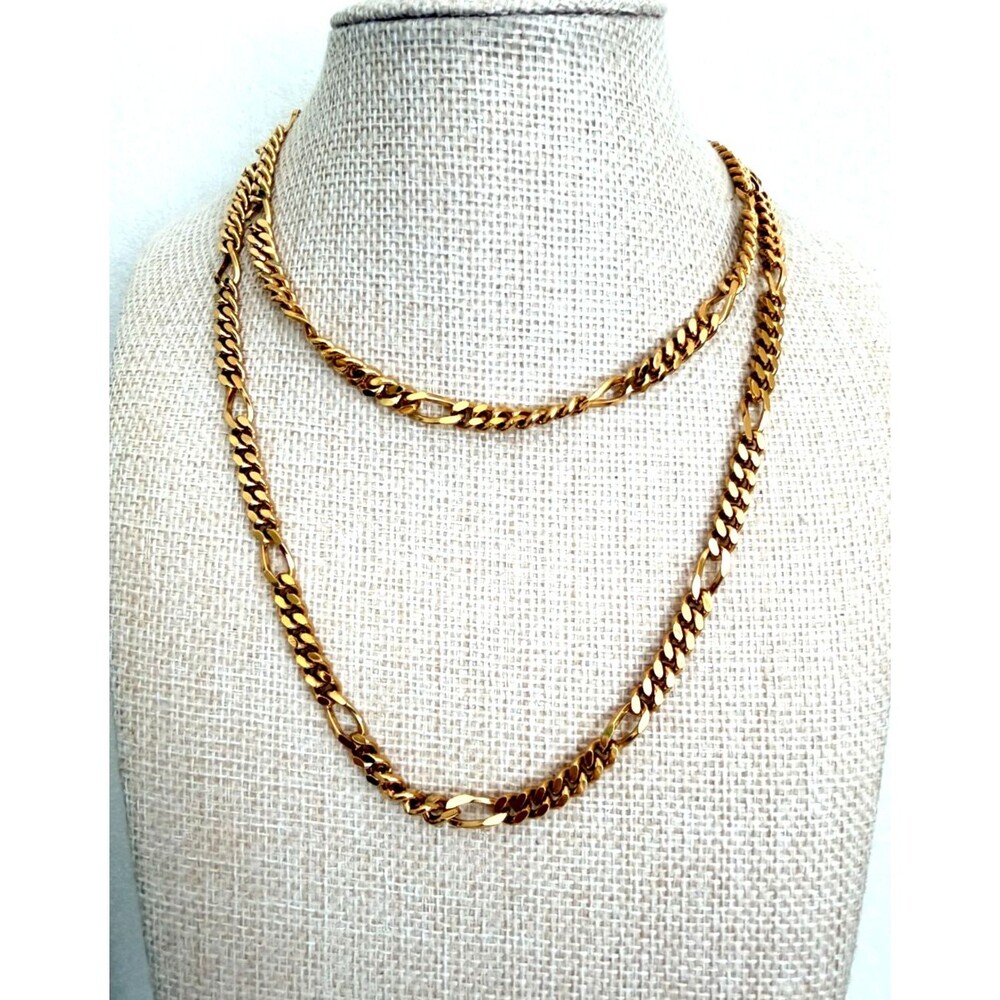 Vintage 1970s-80s Monet Gold Tone Figaro Chain Necklace Signed